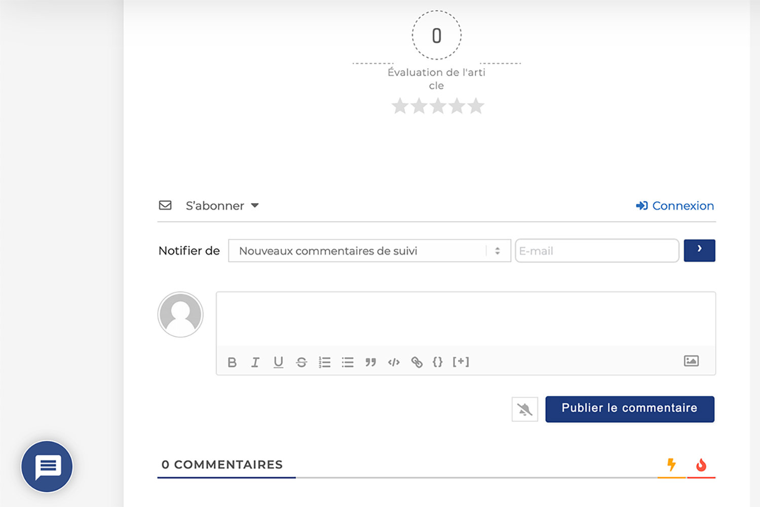 Partie des commentaires d'articles pour la création du site internet du Chambray FC